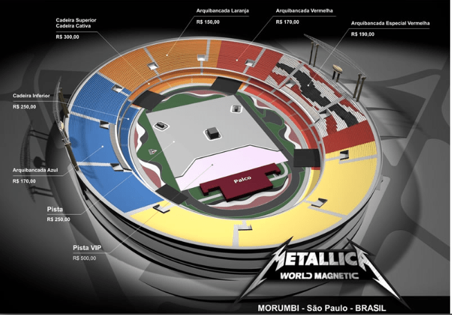 Mapa de assentos - MetallicA no Morumbi