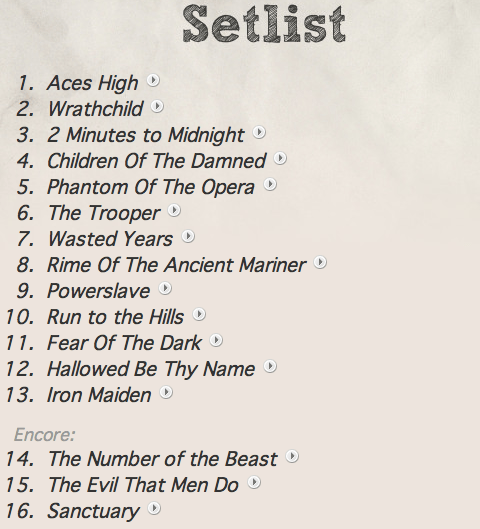 Setlist de toda a segunda e última perna da SBIT Tour '09