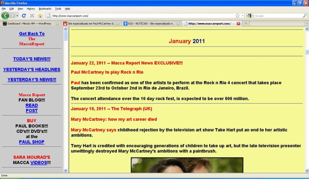Tela que comprova (poderá ser histórica), no site Macca Report, a confirmação do show de Paul no Rock in Rio 4. Por enquanto, NADA OFICIALMENTE CONFIRMADO!!!