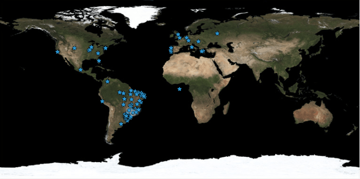 Whos.Amung.Us do Minuto HM: mapa normal - acessos pelo mundo das 22h40 de 22/março as 22h40 do dia 23/março/2011