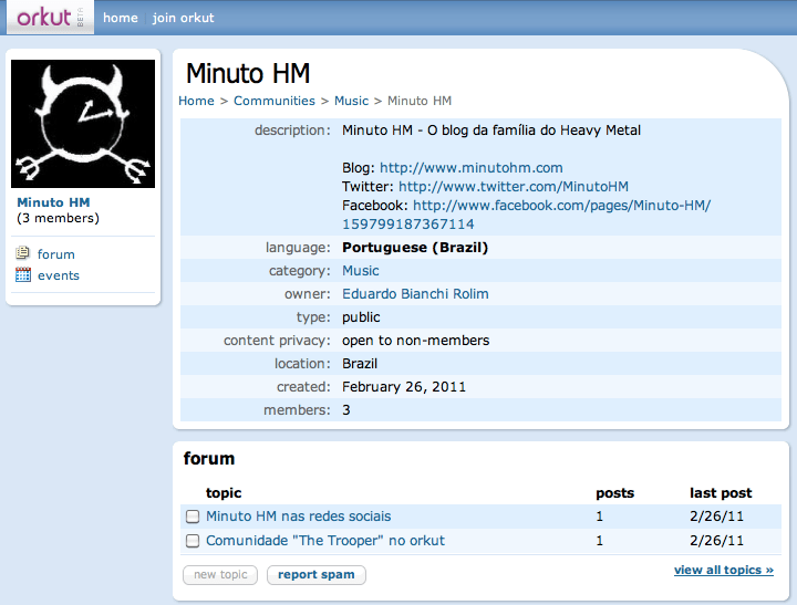 Torne-se membro da comunidade "Minuto HM" no orkut!