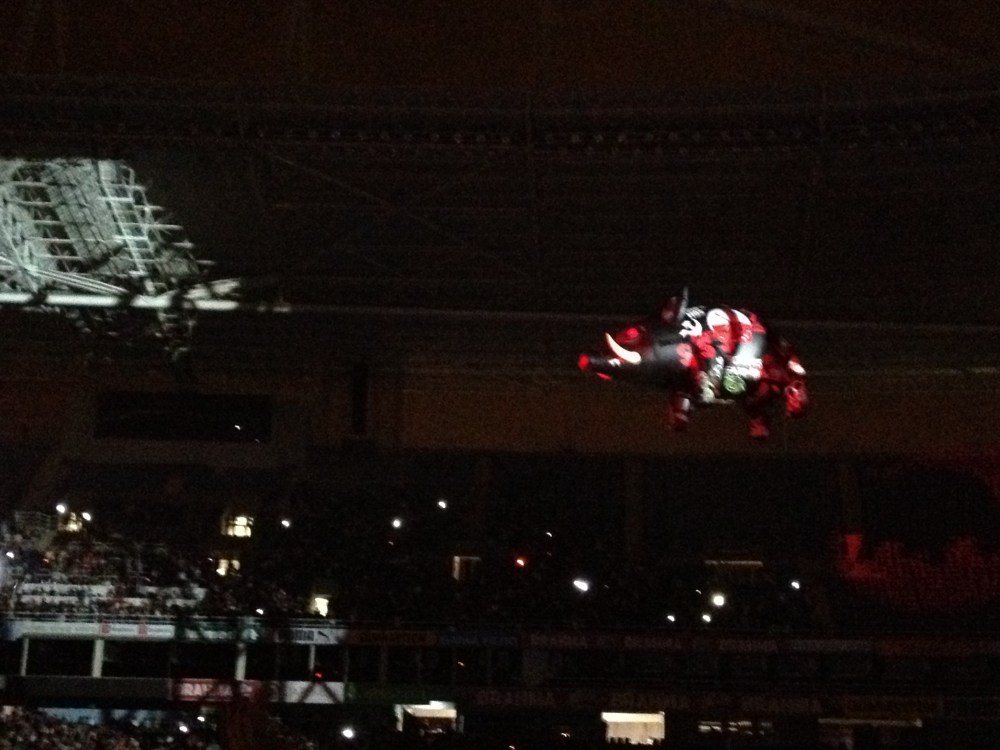 O porco finalmente voa no Rio de Janeiro - outro momento mágico - com mensagens escritas em Português, como "porco capitalista", "racismo", entre outras