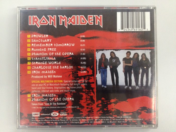 Contracapa com o conteúdo multimídia: 'Iron Maiden' e 'Phantom Of The Opera'