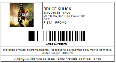 Ingresso - Bruce Kulick - SP - 05mar2016