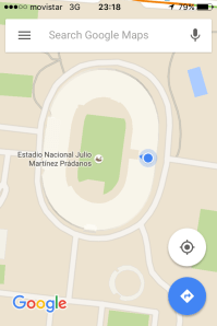 Estádio Nacional e meu local aproximado na arquibancada