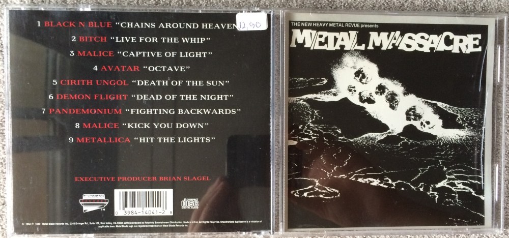Capa e contra-capa do Metal Massacre americano em CD (1994)
